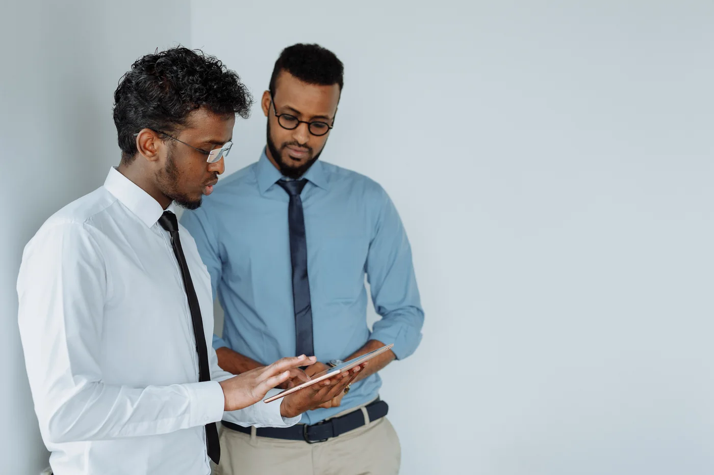 Professionals examining information together
